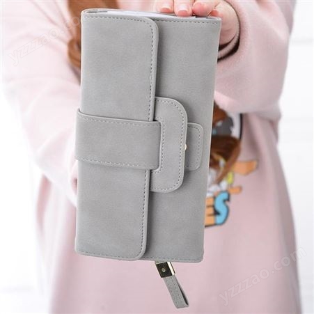 韩版新品时尚女士搭扣钱包简约纯色多功能手拿女包