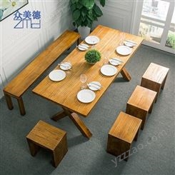 惠州美式餐厅桌椅 主题餐厅家具厂家 实木餐桌餐椅组合