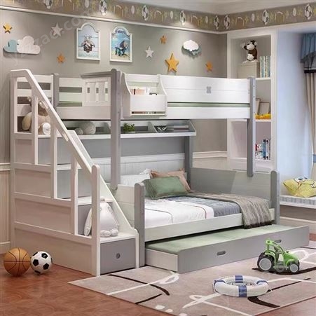 搏德森儿童床实木上下床双层床成人子母床多功能组合高低床小户型带梯柜