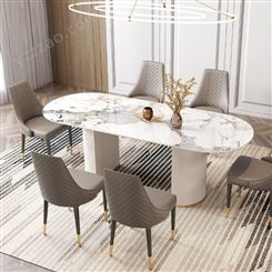 搏德森现代亮光岩板餐桌椅家用简约现代小户型饭桌网红皮质北欧风设计师家具厂家