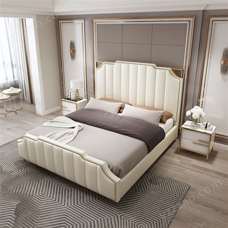 搏德森轻奢床简约美式高靠背储物1.8m米样板间港式双人床主卧室婚床厂家