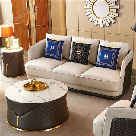 宾利款意式轻奢沙发1234搏德森美式别墅售楼处样板房间真北欧皮沙发定制厂家