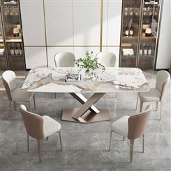 搏德森亮光岩板餐桌现代简约轻奢吃饭家用小户型4人长方形椅子组合饭桌厂家