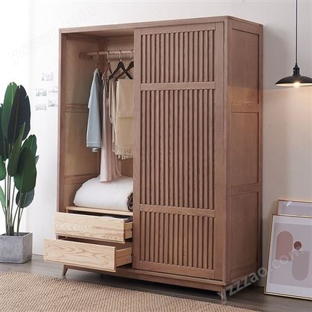 搏德森实木衣柜推拉门现代简约大户型家用卧室储物柜北欧1.6米两门衣橱