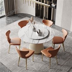 搏德森意式岩板圆形餐桌家用现代简约小户型轻奢岩板餐桌椅家用饭桌厂家