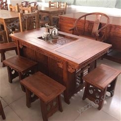 千石贸易 新中式复古老榆木座椅凳子 民宿实木餐桌 具有质感