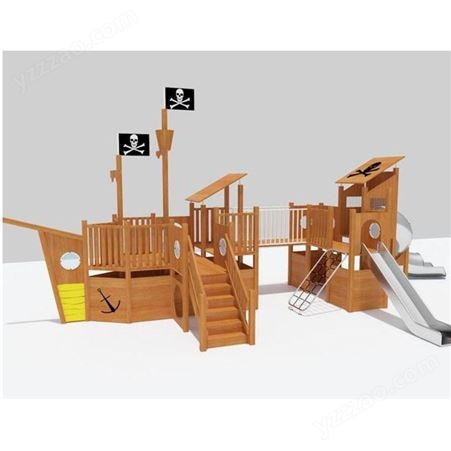 启鸿 黄花梨木质海盗船滑梯 攀爬滑梯组合玩具 支持定制